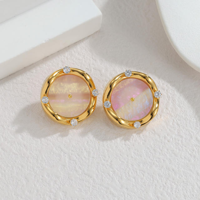 French trend elegant round shape stainless steel earrings