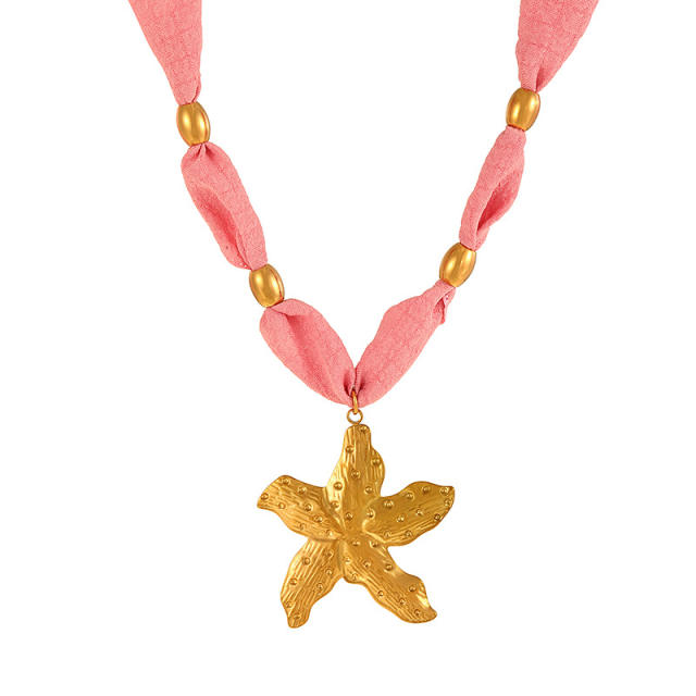 Stainless steel heart starfish moon pendant silk scarf chain necklace for women