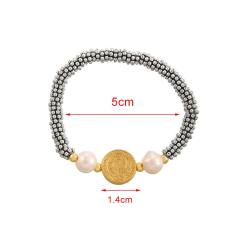Double-sided portrait beaded freshwater pearl bracelet