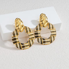 Boho color enamel hollow out stainless steel earrings