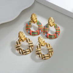 Boho color enamel hollow out stainless steel earrings