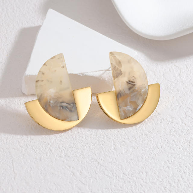 Retro Style Semi-Circle acrylic stainless steel Earrings