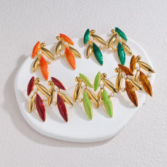 Fashion Inlaid Pearl Bamboo Leaf Earrings stainless steel earrings