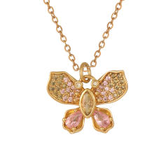 Popular Rotatable Butterfly Pendant Full of Zircon Colored Diamonds Real Gold Electroplated pendant Necklace