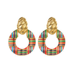 Boho color enamel hollow out stainless steel earrings