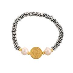 Double-sided portrait beaded freshwater pearl bracelet