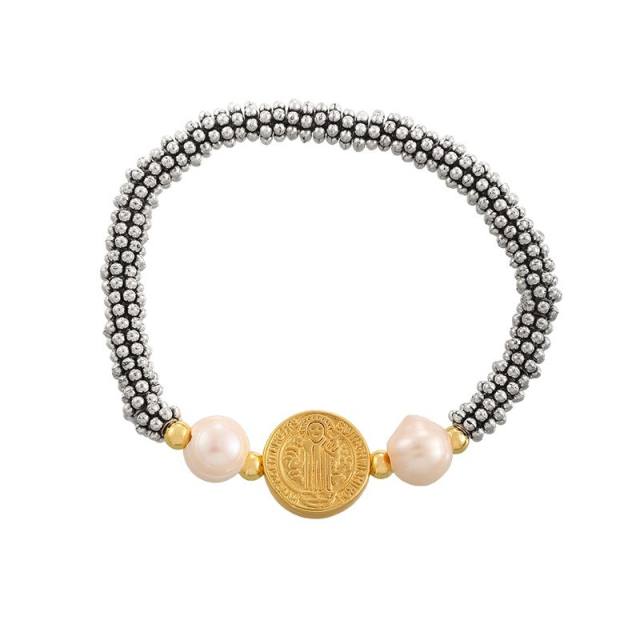 Double-sided portrait beaded freshwater pearl bracelet
