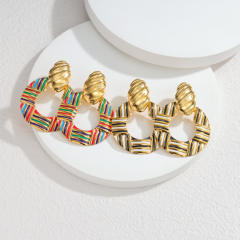 Boho color enamel hollow out stainless steel earrings