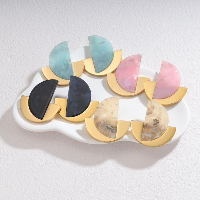 Retro Style Semi-Circle acrylic stainless steel Earrings