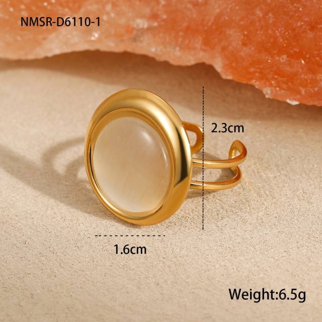 Concise opal stone inlaid flower heart stainless steel earrings rings set