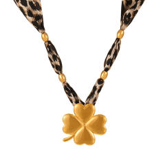Oversize stainless Steel Clover Heart Five-Pointed Star pendant leopard fabric chain necklace
