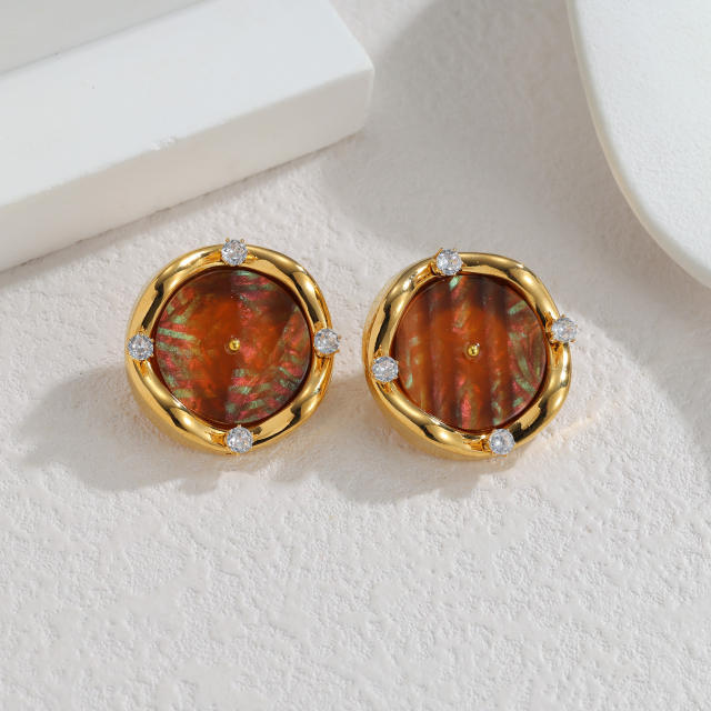 French trend elegant round shape stainless steel earrings