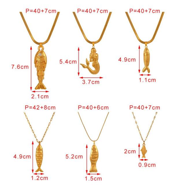 Unique animal-shaped fish and butterfly pendant stainless steel necklace