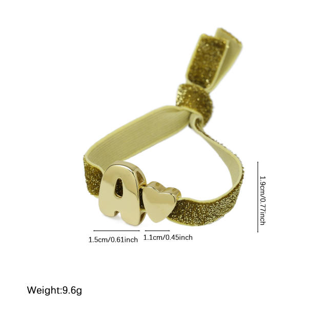 Hot sale gold color copper initial letter charm elastic band bracelet friendship bracelet