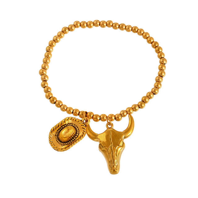 Hot-Selling Designer Hat Pistol Boots New Western Cowboy Series Beaded Bracelet stainless steel bracelet