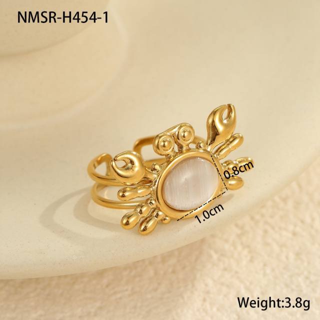 Concise opal stone inlaid flower heart stainless steel earrings rings set