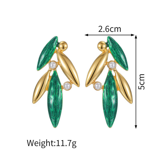 Fashion Inlaid Pearl Bamboo Leaf Earrings stainless steel earrings