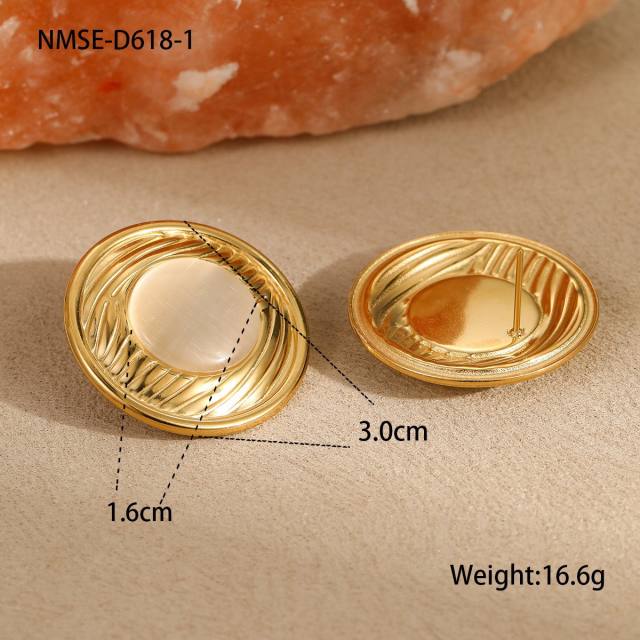 Concise opal stone inlaid flower heart stainless steel earrings rings set