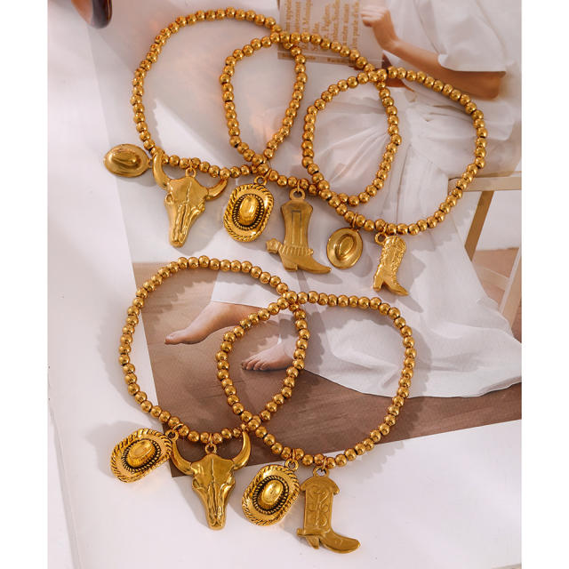 Hot-Selling Designer Hat Pistol Boots New Western Cowboy Series Beaded Bracelet stainless steel bracelet