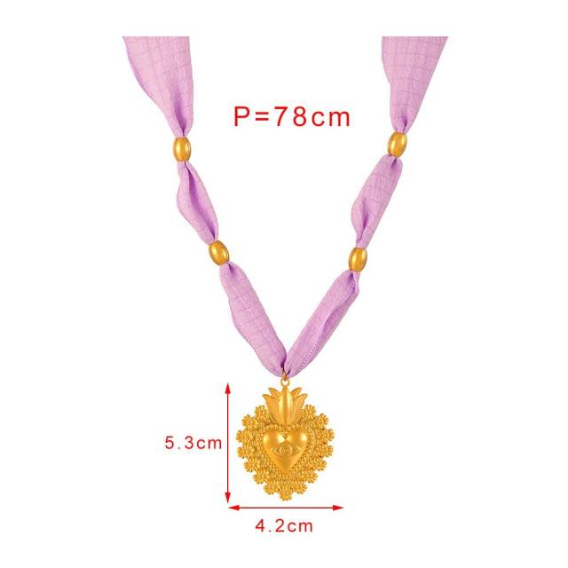 Stainless steel heart starfish moon pendant silk scarf chain necklace for women