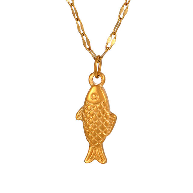 Unique animal-shaped fish and butterfly pendant stainless steel necklace