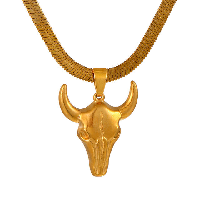 Punk trend horse head western cowboy stainless steel necklace