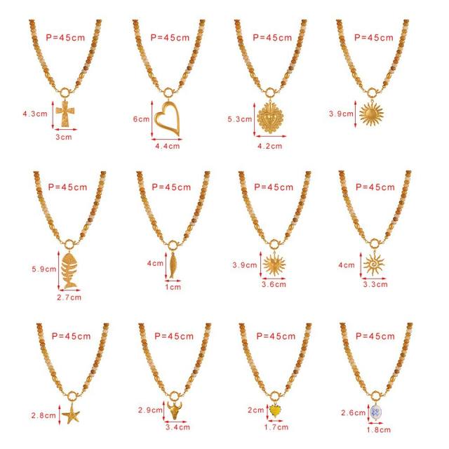 French Ethnic Style Colorful Natural Stone Pendant Necklace for Women Bohemian Crystal Beaded Necklace Choker Necklace