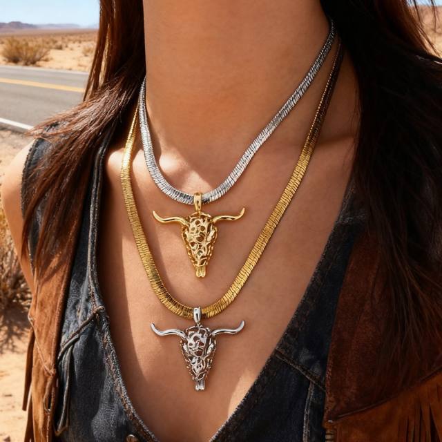 Retro Bull Head Necklace stainless steel necklace