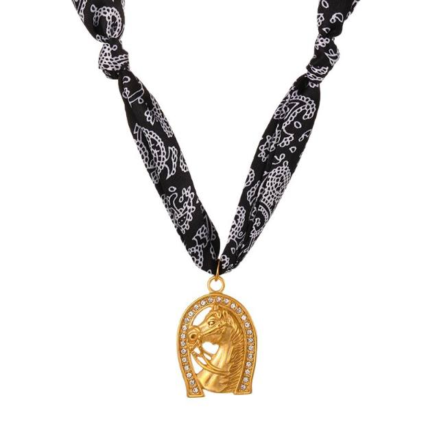 Punk trend horse head western cowboy stainless steel necklace