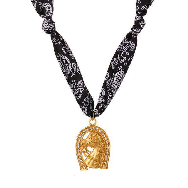 Punk trend horse head western cowboy stainless steel necklace