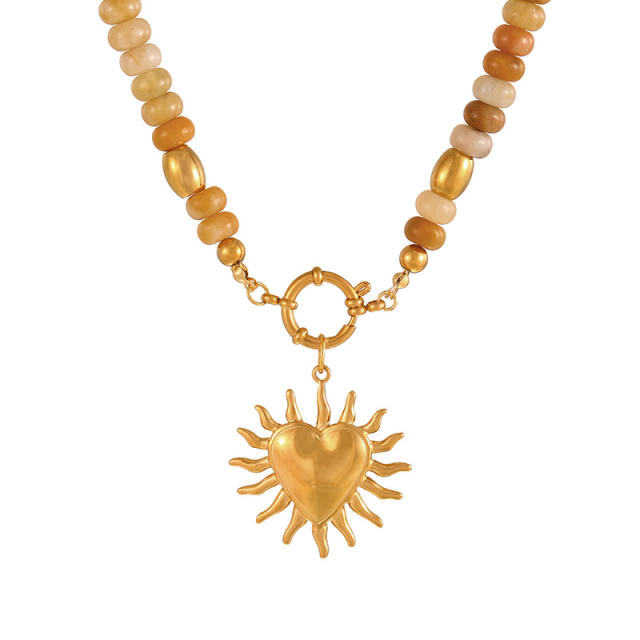 French Ethnic Style Colorful Natural Stone Pendant Necklace for Women Bohemian Crystal Beaded Necklace Choker Necklace