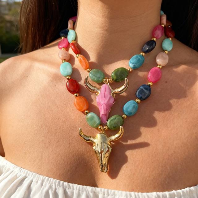 New Bull Head pendant colorful acrylic bead necklace for women