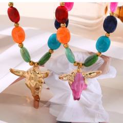 New Bull Head pendant colorful acrylic bead necklace for women
