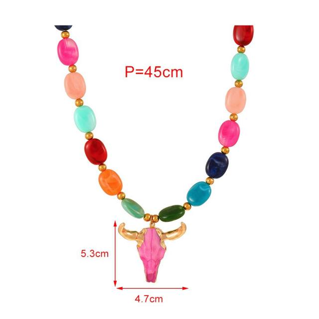 New Bull Head pendant colorful acrylic bead necklace for women