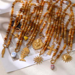 French Ethnic Style Colorful Natural Stone Pendant Necklace for Women Bohemian Crystal Beaded Necklace Choker Necklace