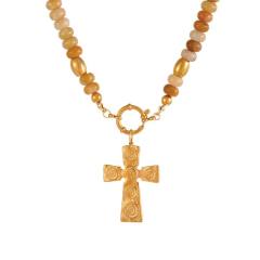 French Ethnic Style Colorful Natural Stone Pendant Necklace for Women Bohemian Crystal Beaded Necklace Choker Necklace