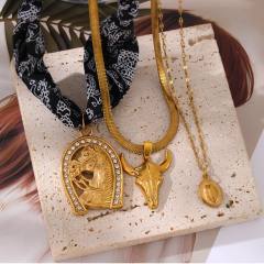 Punk trend horse head western cowboy stainless steel necklace