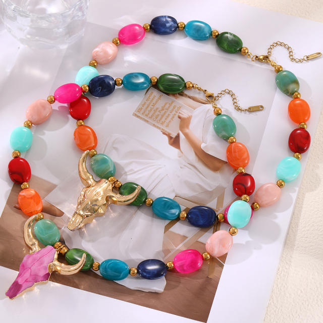 New Bull Head pendant colorful acrylic bead necklace for women