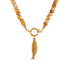 French Ethnic Style Colorful Natural Stone Pendant Necklace for Women Bohemian Crystal Beaded Necklace Choker Necklace