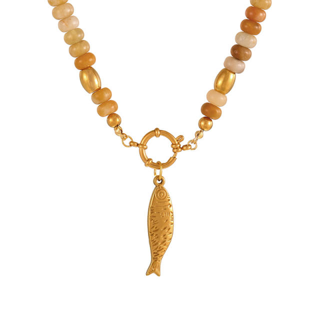 French Ethnic Style Colorful Natural Stone Pendant Necklace for Women Bohemian Crystal Beaded Necklace Choker Necklace
