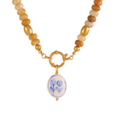 French Ethnic Style Colorful Natural Stone Pendant Necklace for Women Bohemian Crystal Beaded Necklace Choker Necklace