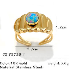 Colorful natural stone inlaid geometric stainless steel rings