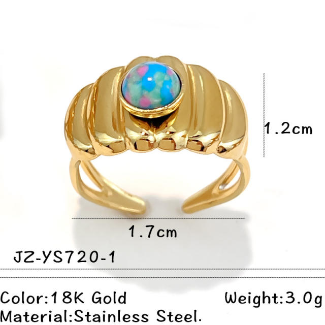 Colorful natural stone inlaid geometric stainless steel rings