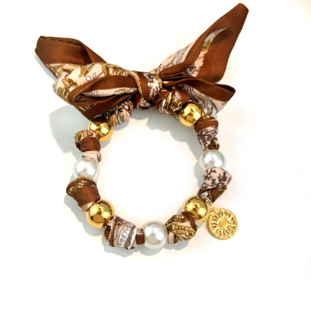 Winter silk scarf stainless steel bead charm bracelet hand jewelry