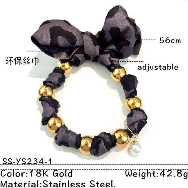 Winter silk scarf stainless steel bead charm bracelet hand jewelry