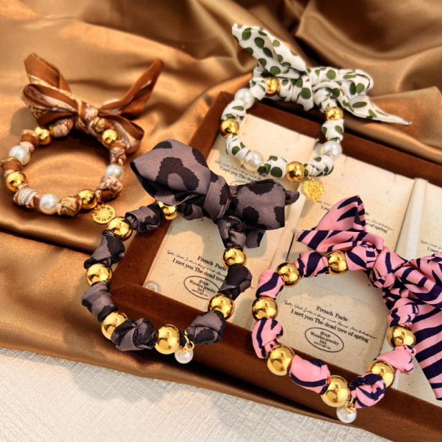 Winter silk scarf stainless steel bead charm bracelet hand jewelry