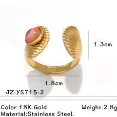 Colorful natural stone inlaid geometric stainless steel rings