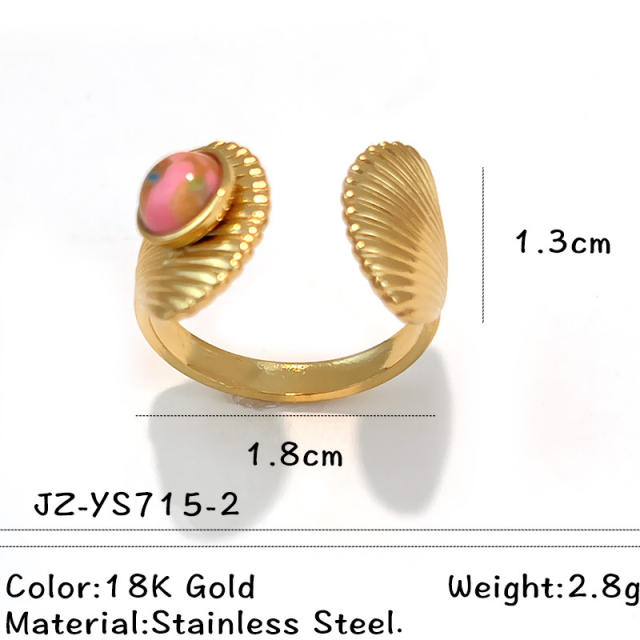 Colorful natural stone inlaid geometric stainless steel rings