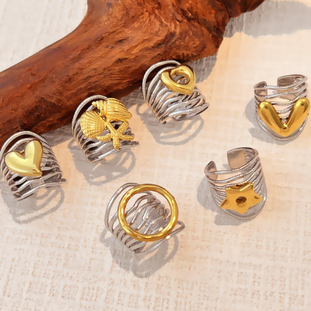 18KG unique design mix color stainless steel rings