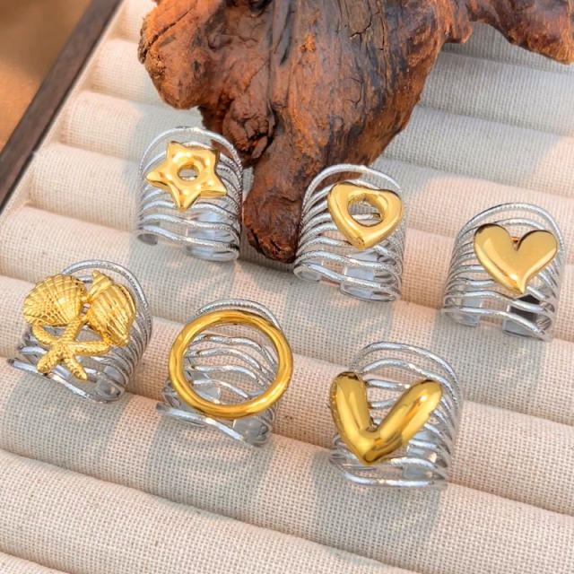 18KG unique design mix color stainless steel rings